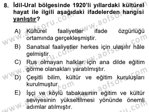 Çağdaş Türk Dünyası Dersi 2019 - 2020 Yılı (Vize) Ara Sınav Soruları 8. Soru