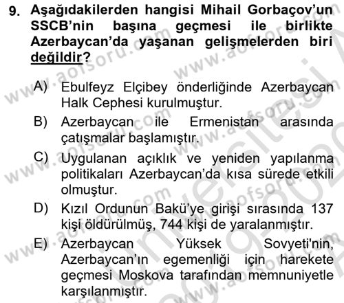 Çağdaş Türk Dünyası Dersi Ara Sınavı Deneme Sınav Soruları 9. Soru