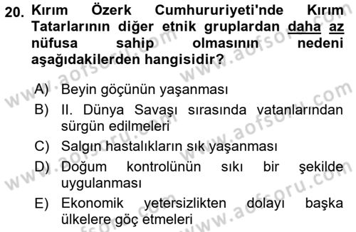 Çağdaş Türk Dünyası Dersi 2020 - 2021 Yılı Yaz Okulu Sınav Soruları 20. Soru