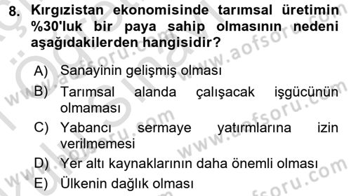 Çağdaş Türk Dünyası Dersi 2020 - 2021 Yılı Yaz Okulu Sınav Soruları 8. Soru