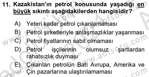 Çağdaş Türk Dünyası Dersi Ara Sınavı Deneme Sınav Soruları 11. Soru