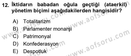Çağdaş Türk Dünyası Dersi 2021 - 2022 Yılı (Vize) Ara Sınav Soruları 12. Soru
