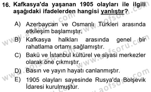 Çağdaş Türk Dünyası Dersi Ara Sınavı Deneme Sınav Soruları 16. Soru
