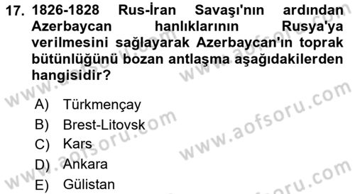 Çağdaş Türk Dünyası Dersi Ara Sınavı Deneme Sınav Soruları 17. Soru