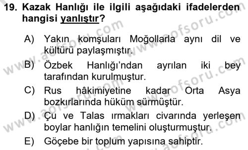 Çağdaş Türk Dünyası Dersi 2021 - 2022 Yılı (Vize) Ara Sınav Soruları 19. Soru