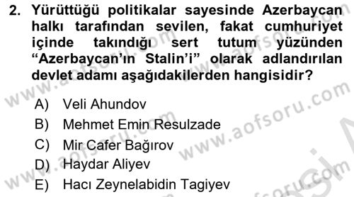 Çağdaş Türk Dünyası Dersi Ara Sınavı Deneme Sınav Soruları 2. Soru