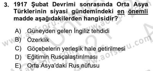 Çağdaş Türk Dünyası Dersi 2021 - 2022 Yılı (Vize) Ara Sınav Soruları 3. Soru