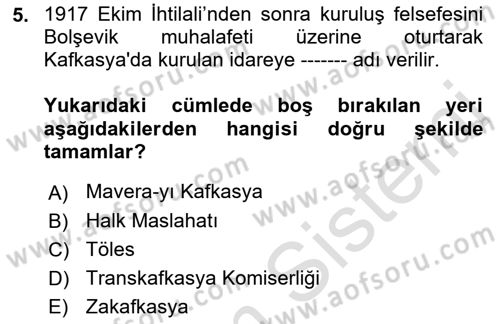 Çağdaş Türk Dünyası Dersi Ara Sınavı Deneme Sınav Soruları 5. Soru