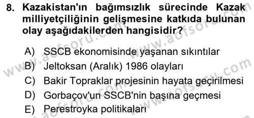 Çağdaş Türk Dünyası Dersi Ara Sınavı Deneme Sınav Soruları 8. Soru