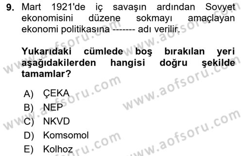 Çağdaş Türk Dünyası Dersi Ara Sınavı Deneme Sınav Soruları 9. Soru
