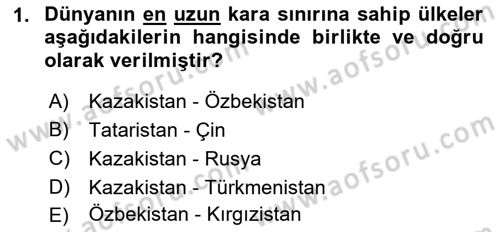 Çağdaş Türk Dünyası Dersi 2021 - 2022 Yılı (Final) Dönem Sonu Sınavı 1. Soru