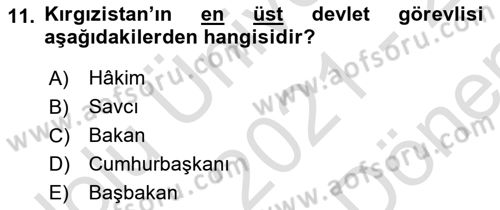 Çağdaş Türk Dünyası Dersi 2021 - 2022 Yılı (Final) Dönem Sonu Sınavı 11. Soru