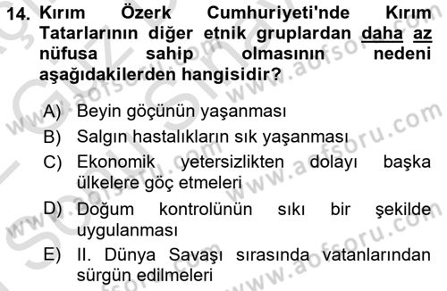 Çağdaş Türk Dünyası Dersi 2021 - 2022 Yılı (Final) Dönem Sonu Sınavı 14. Soru