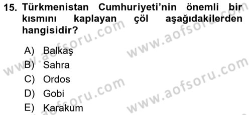 Çağdaş Türk Dünyası Dersi 2021 - 2022 Yılı (Final) Dönem Sonu Sınavı 15. Soru