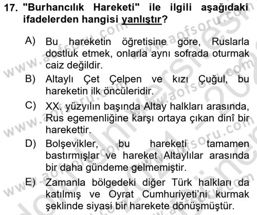 Çağdaş Türk Dünyası Dersi 2021 - 2022 Yılı (Final) Dönem Sonu Sınavı 17. Soru