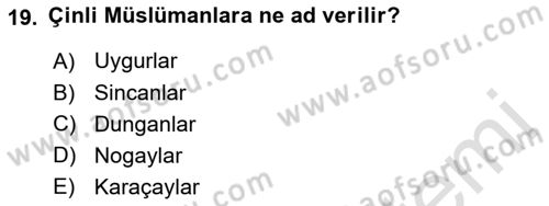 Çağdaş Türk Dünyası Dersi 2021 - 2022 Yılı (Final) Dönem Sonu Sınavı 19. Soru