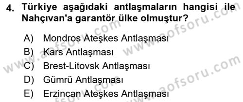 Çağdaş Türk Dünyası Dersi 2021 - 2022 Yılı (Final) Dönem Sonu Sınavı 4. Soru