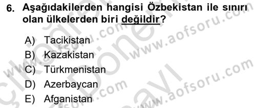 Çağdaş Türk Dünyası Dersi 2021 - 2022 Yılı (Final) Dönem Sonu Sınavı 6. Soru