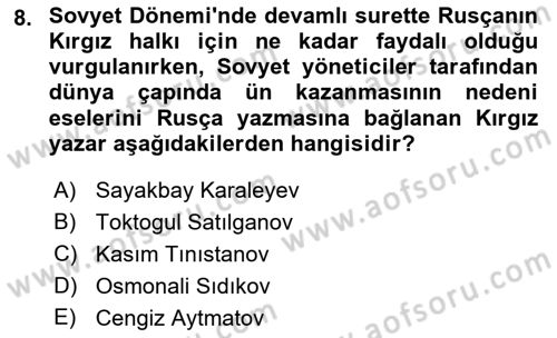 Çağdaş Türk Dünyası Dersi 2021 - 2022 Yılı (Final) Dönem Sonu Sınavı 8. Soru