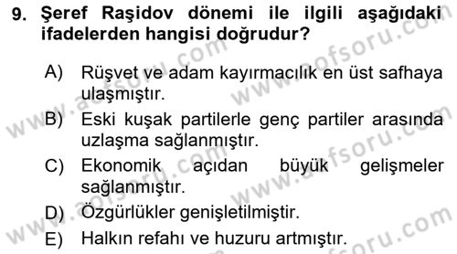 Çağdaş Türk Dünyası Dersi 2021 - 2022 Yılı (Final) Dönem Sonu Sınavı 9. Soru