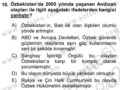 Çağdaş Türk Dünyası Dersi 2021 - 2022 Yılı Yaz Okulu Sınav Soruları 10. Soru