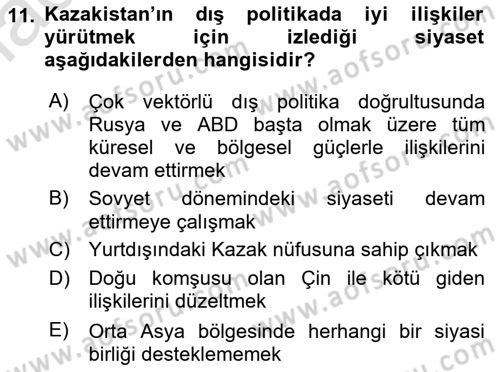 Çağdaş Türk Dünyası Dersi 2021 - 2022 Yılı Yaz Okulu Sınav Soruları 11. Soru