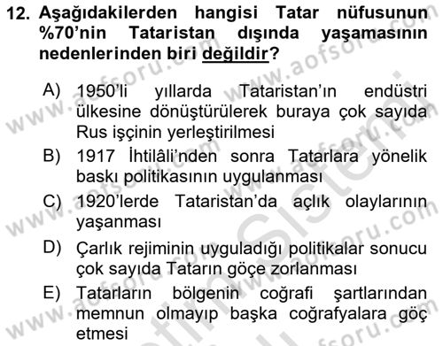 Çağdaş Türk Dünyası Dersi 2021 - 2022 Yılı Yaz Okulu Sınav Soruları 12. Soru