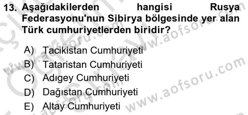 Çağdaş Türk Dünyası Dersi 2021 - 2022 Yılı Yaz Okulu Sınav Soruları 13. Soru