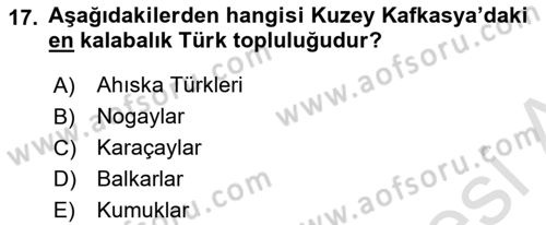 Çağdaş Türk Dünyası Dersi 2021 - 2022 Yılı Yaz Okulu Sınav Soruları 17. Soru