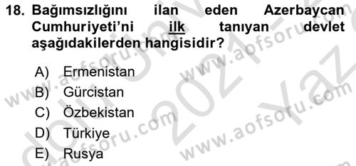 Çağdaş Türk Dünyası Dersi 2021 - 2022 Yılı Yaz Okulu Sınav Soruları 18. Soru