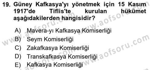 Çağdaş Türk Dünyası Dersi 2021 - 2022 Yılı Yaz Okulu Sınav Soruları 19. Soru