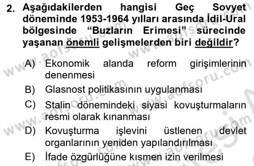 Çağdaş Türk Dünyası Dersi 2021 - 2022 Yılı Yaz Okulu Sınav Soruları 2. Soru