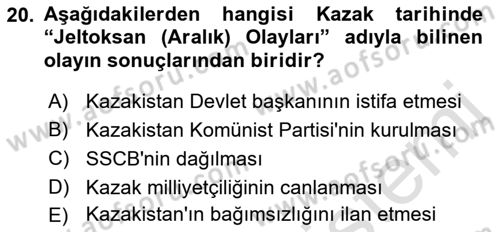 Çağdaş Türk Dünyası Dersi 2021 - 2022 Yılı Yaz Okulu Sınavı 20. Soru