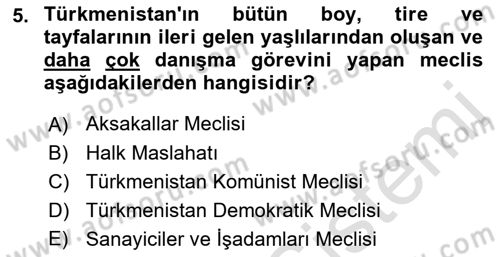 Çağdaş Türk Dünyası Dersi 2021 - 2022 Yılı Yaz Okulu Sınav Soruları 5. Soru
