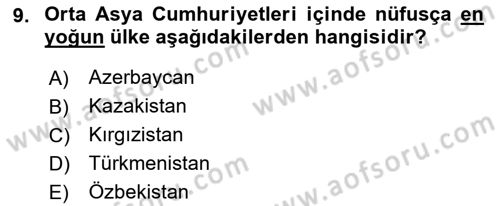 Çağdaş Türk Dünyası Dersi 2021 - 2022 Yılı Yaz Okulu Sınav Soruları 9. Soru