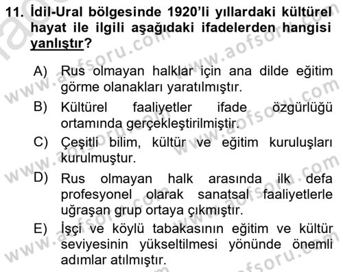 Çağdaş Türk Dünyası Dersi 2022 - 2023 Yılı (Vize) Ara Sınav Soruları 11. Soru