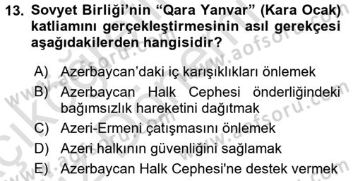 Çağdaş Türk Dünyası Dersi Ara Sınavı Deneme Sınav Soruları 13. Soru
