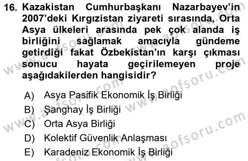 Çağdaş Türk Dünyası Dersi Ara Sınavı Deneme Sınav Soruları 16. Soru