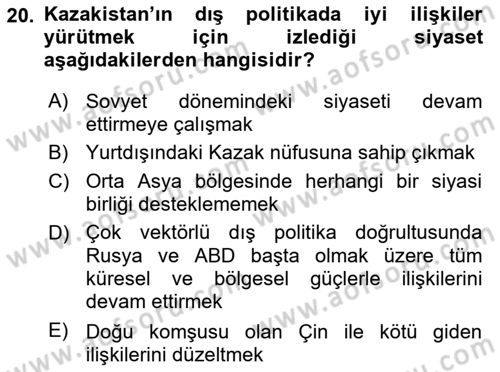 Çağdaş Türk Dünyası Dersi 2022 - 2023 Yılı (Vize) Ara Sınav Soruları 20. Soru