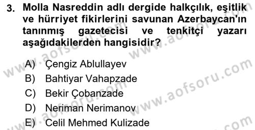 Çağdaş Türk Dünyası Dersi Ara Sınavı Deneme Sınav Soruları 3. Soru