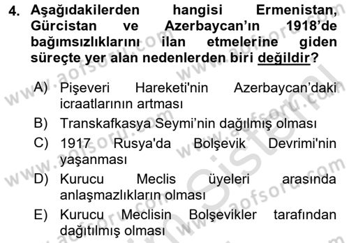 Çağdaş Türk Dünyası Dersi 2022 - 2023 Yılı (Vize) Ara Sınav Soruları 4. Soru
