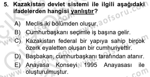 Çağdaş Türk Dünyası Dersi 2022 - 2023 Yılı (Vize) Ara Sınav Soruları 5. Soru