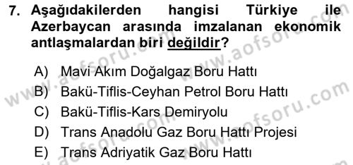 Çağdaş Türk Dünyası Dersi Ara Sınavı Deneme Sınav Soruları 7. Soru