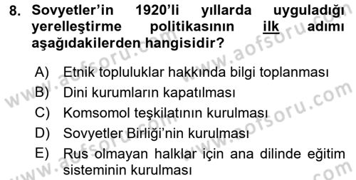 Çağdaş Türk Dünyası Dersi 2022 - 2023 Yılı (Vize) Ara Sınav Soruları 8. Soru
