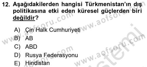 Çağdaş Türk Dünyası Dersi 2022 - 2023 Yılı (Final) Dönem Sonu Sınav Soruları 12. Soru