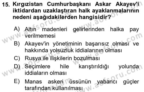 Çağdaş Türk Dünyası Dersi 2022 - 2023 Yılı (Final) Dönem Sonu Sınav Soruları 15. Soru