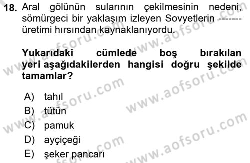 Çağdaş Türk Dünyası Dersi 2022 - 2023 Yılı (Final) Dönem Sonu Sınav Soruları 18. Soru