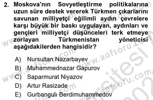 Çağdaş Türk Dünyası Dersi 2022 - 2023 Yılı (Final) Dönem Sonu Sınav Soruları 2. Soru