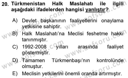 Çağdaş Türk Dünyası Dersi 2022 - 2023 Yılı (Final) Dönem Sonu Sınav Soruları 20. Soru