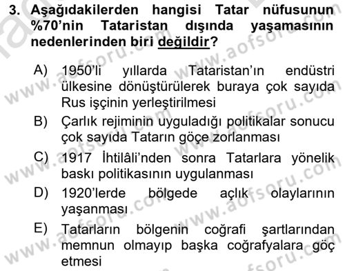 Çağdaş Türk Dünyası Dersi 2022 - 2023 Yılı (Final) Dönem Sonu Sınav Soruları 3. Soru
